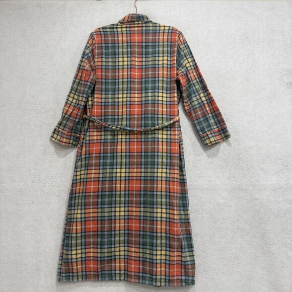 LL Bean Robe Womens Small Petite Red Green Plaid Flannel Cotton Lounge Wear - Picture 7 of 10